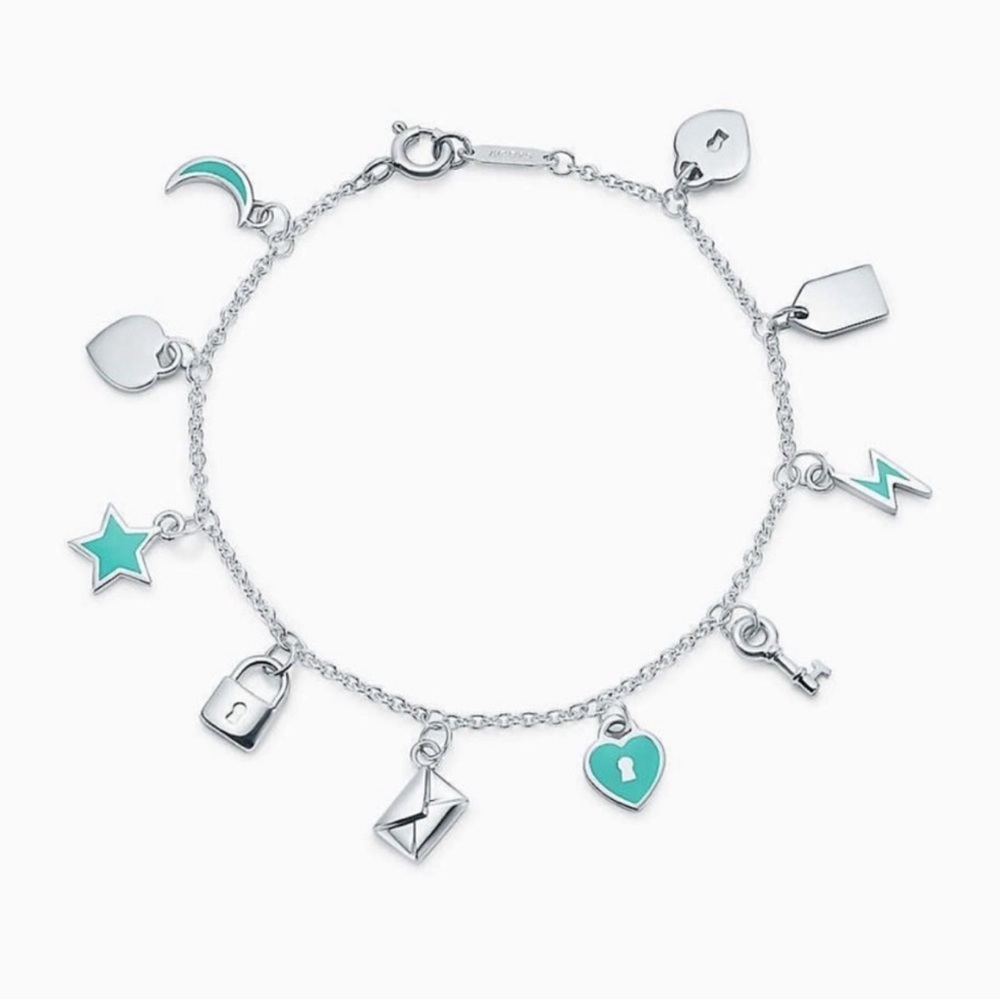 Christmas Gift! Tiffany & Co. Enamel Love Notes sterling silver charm bracelet